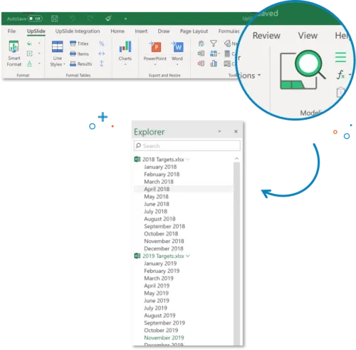 Excel interface with file explorer showing spreadsheet files, including "2018 Targets.xlsx" and "2019 Targets.xlsx.